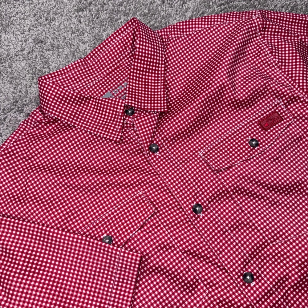 Drake Waterfowl Vented S/S Shirt Gingham Check Mens Stretch Red Medium NEW